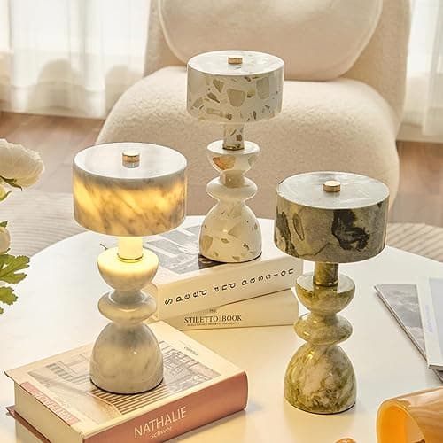 MIXL-Green Jade Marble Touch Lamp,Art Deco Table Light,Nordic Style Desk Lamp for Bedside Office and Living Room thumbnail 6