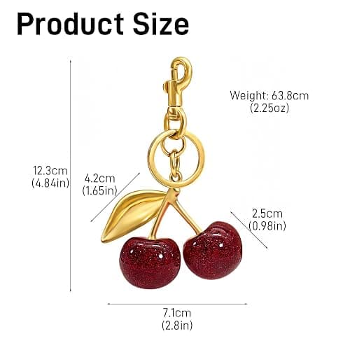 Sparkling Cherry Keychain for Women, Cute Bag Charm & Purse Accessory, Handbag Keyring Charm Gifts thumbnail 2