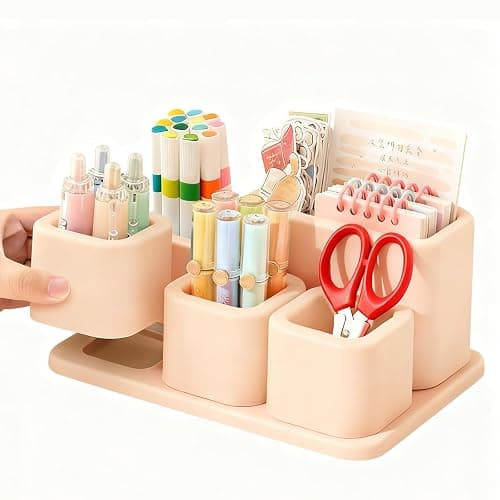 Cute Desk Organizer Countertop – Pen Holder 5 Removable Small Plastic Brush Holder for Bathroom Vanity Desktop, Cosmetic/Skincare/Stationery Storage Display Desk Organizer, for Minimalist Counter - Image 1