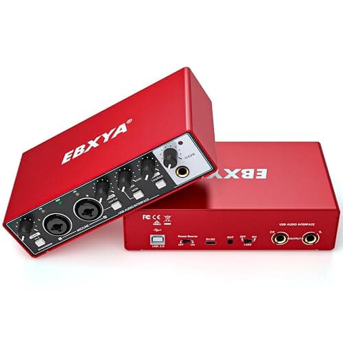 EBXYA 2i2 USB Audio Interface for PC Recording, 24-bit/192kHz Plug and Play USB Interface +48V Phantom Power for Music, Studio, Guitar, Podcast, Streaming(Metallic Red) - Image 1