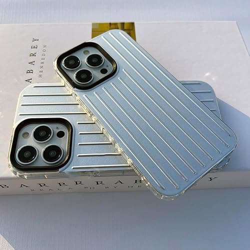 VRTRFFTR Stylish Business Luggage Phone Case for iPhone 16 15 14 13 12 11 Pro Max 16Pro 15Plus 14Plus Cover Hard Stripe Silver Case,Silver,Black,for iPhone 15 thumbnail 4