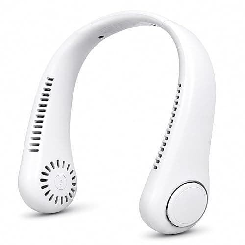 QYKCGQ Portable Neck Fan Rechargeable 4000mAh, Hands Free Wearable Personal Fan with 3 Speeds, 360° Adjustable Dual Fan Heads, Bladeless Cooling Fan for Travel, Office, Outdoor Activities, White - Image 1