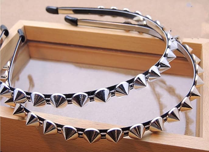 FULAI Duyppy 2 Pack Rivet Punk Spike Headband Studded Headband Party Hair Band Hair Clips for Women thumbnail 2