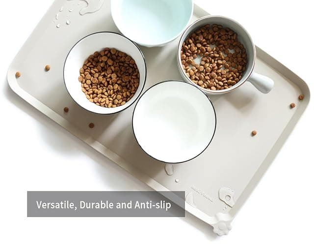 Hoki Found L Silicone Pet Food Mats - Non Slip Cat & Dog Bowl Mats - Waterproof & Carpet Safe - Cream Brown thumbnail 4