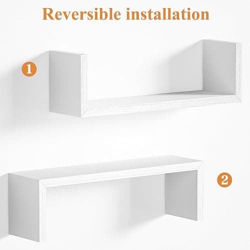 SRIWATANA Floating Shelves for Wall, Wall Shelves for Bathroom, Bedroom, Living Room, Kitchen, Office, Wood Shelves for Home Decor Set of 5 (Washed White) thumbnail 8