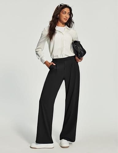 Heathyoga Womens Dress Pants Pull On Wide Leg Stretchy Work Pants Women Business Casual Outfits Slacks for Women Trousers thumbnail 5