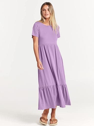 ANRABESS Womens 2026 Summer Casual Maxi Dress A line Tiered Flowy Short Sleeve Crewneck T Shirt Beach Travel Long Dresses thumbnail 3