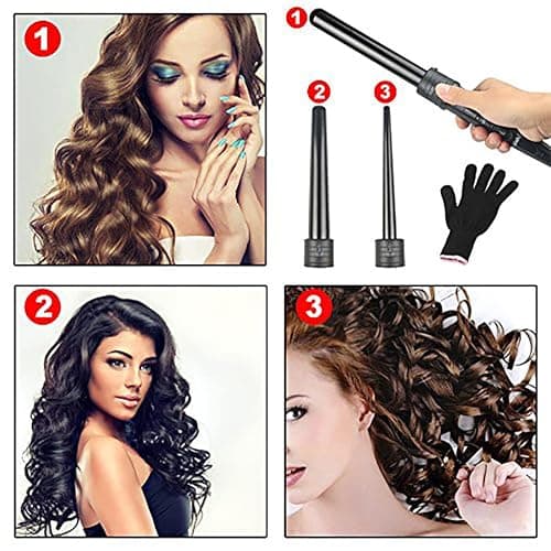 iMissiu Tourmaline 3 in 1 Curling Wand Set with 3 Interchangeable Curling Iron Ceramic Barrels with Heat Resistant Glove – Black thumbnail 5