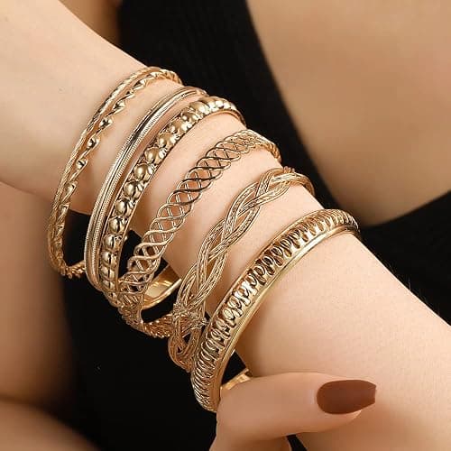 RINTOLER 16Pcs Gold Bangle Bracelets for Women - Multi Layer Stackable Textured Bracelets Boho Jewelrys Set. thumbnail 2