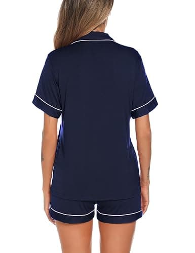 Aamikast Button Up Pajama Set for Women Shorts Short Sleeve Knit Sleepwear 2 Pice Pjs Sets thumbnail 5