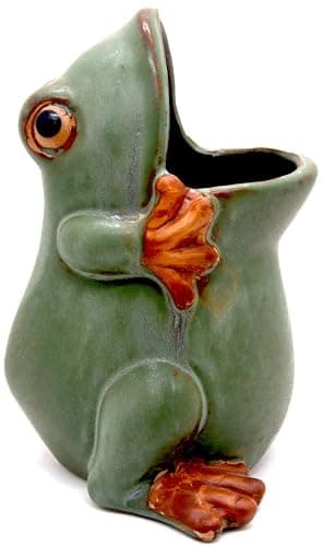 MONMOB 7" Ceramic Frog Shaped Plant Pot for Bonsai Flower Succulent Planter Candy Dish Pencil Holder Decor Multipurpose Green Frog Gift thumbnail 7