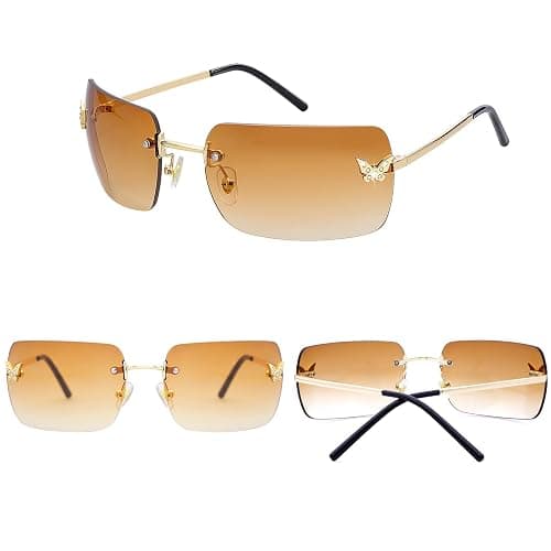 knliwkm Rimless Rectangle Y2k Sunglasses for Women Men Cute Small Clear Frameless Tinted Lens 2000S Fashion Shades Butterfly - Silver, Gradient Pink thumbnail 5