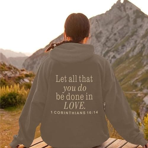 Lytiarul Let All That You Do Be Done in Love Hoodie for Women Christian Faith Sweatshirt Bible Verse Religious Pullover Tops thumbnail 3