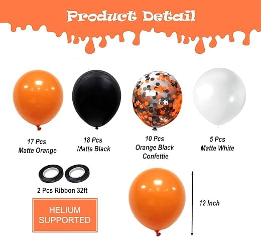Halloween Balloons Black Orange Balloons Set, 50Pcs 12inch Black White Orange Confetti Latex Balloon Halloween Balloon for Celebration Party Bar Anniversary Graduation Decoration thumbnail 3