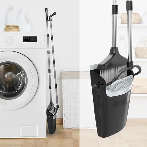 Broom with Dustpan Combo Set (54”) Long Handle Household Dust Pan for Home Office Kitchen Cleaning （Black & Grey） - Black and Grey thumbnail 6
