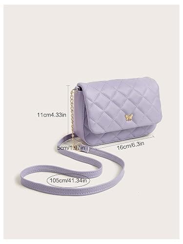 SweatyRocks Girl's Cute Purse Crossbody Bag Gifts Mini Kids Wallet Presents | Chain Strap, Geometric Quilted, Metal Decor, Flap Closure, Solid Color, Mini Size, Purple, One-Size thumbnail 5