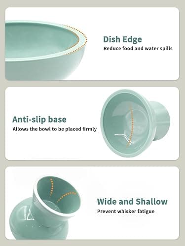 LoeJan Elevated Cat Food and Water Bowls Set, Extra Wide and Raised Ceramic Feeder, Anti-Vomit Whisker-Free Pressure Feeding Bowl for Kittens Adult Small Dogs (Blue) thumbnail 5