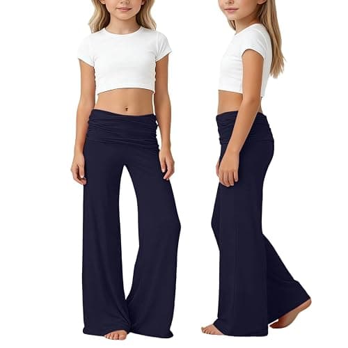 Coral Fold Over Yoga Pants Mädchen, Weite Lounge Hose Mit Raffung, Loose Fit Uni Corals Pants 2026 Coral Fold-Over-Yogahose, Weite Palazzo Hose Mit Hohem Umschlagbund,Korallfarbene Faltenhose - Image 1