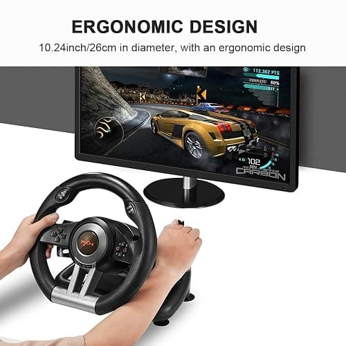 PXN PC Racing Wheel, V3II 180 Degree Universal Usb Car Sim Race Steering Wheel with Pedals for PS3, PS4, Xbox One, Xbox Series X/S, Switch (Black) thumbnail 4
