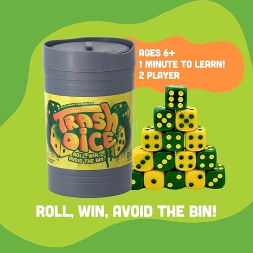 Big Discoveries Trash Dice Fast-Paced Family Dice Game | Exciting 2-Player Board and Dice Game with Trash Can and 40 Piece Dice Set | for Travel, Party, and Games Night thumbnail 3