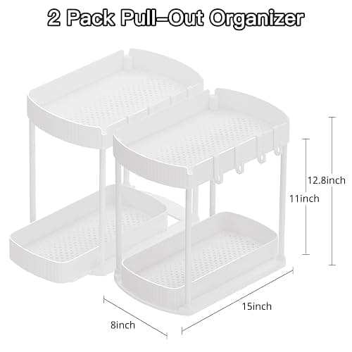 Ukeetap 2 Pack Multi-Purpose Pull-Out Storage Organizers, Under Sink & Cabinet Storage, 12.8 Inch, White thumbnail 2