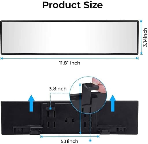 JOYTUTUS Rear View Mirror, Universal 11.81 Inch Panoramic Convex Interior Clip-on Wide Angle Mirror to Reduce Blind Spot Effectively for Car SUV Trucks -Clear thumbnail 4
