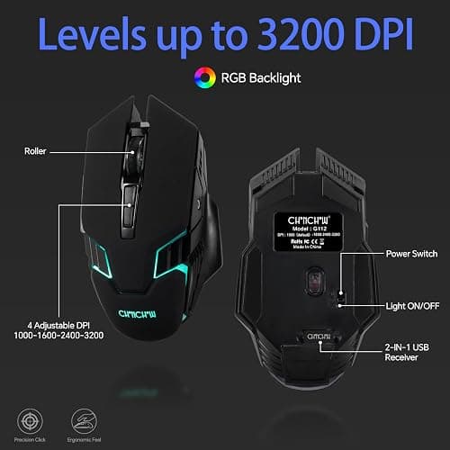 CHONCHOW Wireless Keyboard and Mouse Combo - 2.4G Rechargeable USB Wireless Rainbow LED Backlit Gaming Keyboard,Anti-ghosting Multimedia Keys Mechanical Feel for PC Laptops PS Xbox thumbnail 5