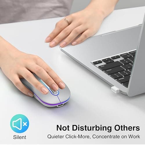 cimetech Souris Bluetooth Rechargeable, Souris sans Fil, Souris Silencieux de Double Modes (Bluetooth 5.1 + USB 2.4G) 3 DPI pour MacBook/Tablette/iPad/Ordinateur Portable/PC/Notebook - Argent thumbnail 4