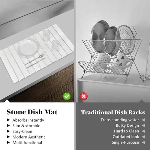 Extral Large Stone Dish Drying Mats for Kitchen Counter, 28"(L)×16"(W) Quick Dry Dish Drying Mat, Collapsible Eco-Friendly Absorbent Diatomaceous Earth Mat for Dishes Cups, Match Any Countertop thumbnail 6