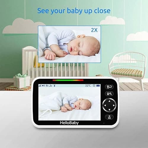 HelloBaby Upgrade 5’’ Baby Monitor with 30-Hour Battery, 2 Cameras Pan-Tilt-Zoom, 1000ft Range Video Audio Baby Monitor No WiFi, VOX, Night Vision, 2-Way Talk, 8 Lullabies and Temperature thumbnail 8