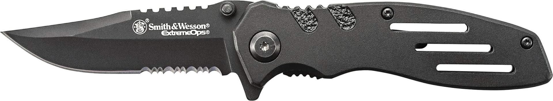 Smith & Wesson Accessories Extreme Ops SWA24S 7.1in S.S. Folding Knife with 3.1in Serrated Clip Point Blade and Aluminum Handle for Outdoor thumbnail 2