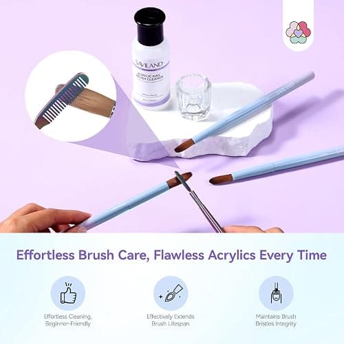 SAVILAND Acrylic Nail Brush with Cleaner: Size 8,10,14 Professional Acrylic Brushes Makeup Brushes Cleaner Conditioner Nail Brush Cleaner Tool & Dappen Dish for Acrylics Nails Home Salon DIY thumbnail 5