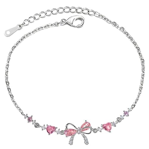 GWAWG Schleife Zirkon Armband, Verstellbares Freundschaftsarmband mit Weiß- und Rosazirkonia, Elegantes Schmuck Armband für Damen, Trendiges Bow Bracelet als Geschenk für Freundin, Schwester, Frau - Image 1