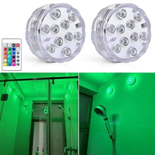 Seagenck Bathroom Lights Wireless Battery Operated, Waterproof Led Glow Light for Bath Shower Spa Vanity Lights, for Over Mirror Wall Ceiling Lights, RGB Multi Color Remote Controlled, 2pcs - Image 1