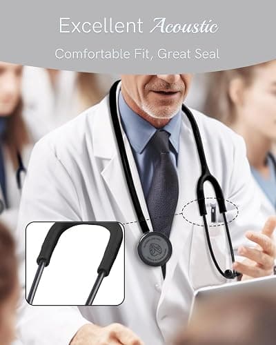 FriCARE Dual Head Stethoscope - Stethoscopes for Nurses, Medical Nursing Students, Paramedics/EMT/LVN/VNA Backup Estetoscopio, Matte Black Tube & Chestpiece Finish thumbnail 7