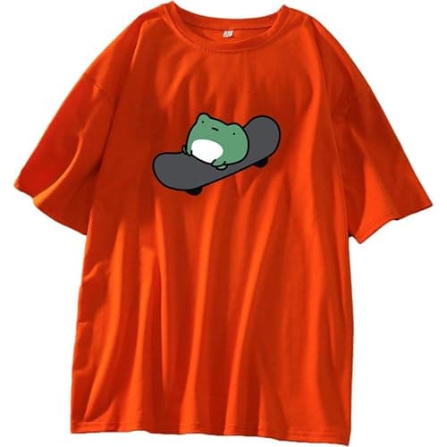 Skateboard Frog Summer Women Short Sleeve T-Shirt Cartoon Printing Pattern Kawaii Korean Tops thumbnail 2