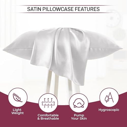 Imperial Rooms Satin White Pillow Cases 2 Pack – Soft as Silk Pillowcases for Hair and Skin Care, Gifts for Women – Standard Size Pillow Covers with Envelope Closure (50x75 cm) thumbnail 6