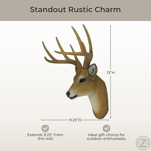 HD 8 Point Buck Wall Mounted Fake Deer Head - Faux Taxidermy Antler Animal Sculpture - 13 Inch High Resin Fall Dining Room Wall Decor and Rustic Cabin Decoration | Brown Hand-Painted Resin, Natural Highlights and Texture, 11 Inch Wide, 9.25 Inch Deep thumbnail 5