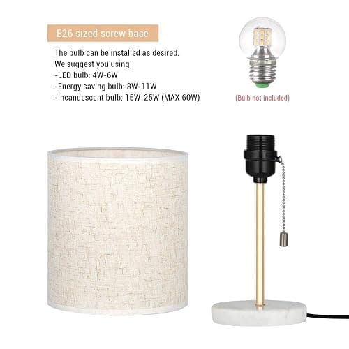 HAITRAL Bedside Table Lamp - Small Nightstand Lamp with Marble Base, Lamp for Bedroom, Office, Girls Room - Gold | Gold Table Lamp Chain Switch for Bedroom, Office, Livingroom thumbnail 7