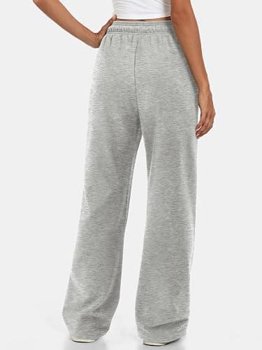 ATHMILE Women's Wide Leg Sweatpants High Waisted Baggy Interior Drawstring Joggers Straight Leg Sweat Pants with Pockets thumbnail 2