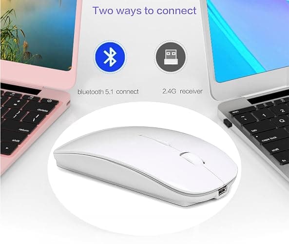 PEIBO Bluetooth Wireless Mouse for Laptop mac MacBook ipad MacBook air MacBook pro pc Desktop Computer Windows Chromebook Notebook (White) thumbnail 2