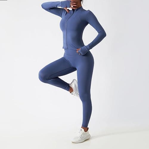 Women’s 3 Piece Workout Set – Sports Bra, Leggings & Jacket with Thumbholes – Yoga Outfit Activewear for Gym Running Training thumbnail 3