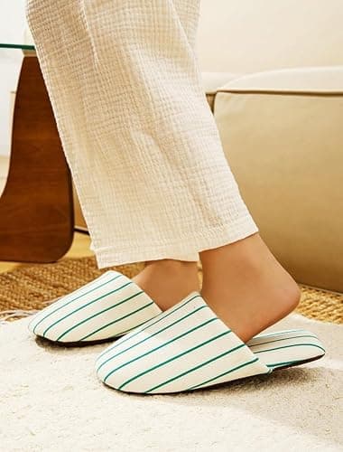 Epsion Linen Slippers for Women Japanese Style House Shoes Fleece Lining Soft Sole Anti-Skid thumbnail 3