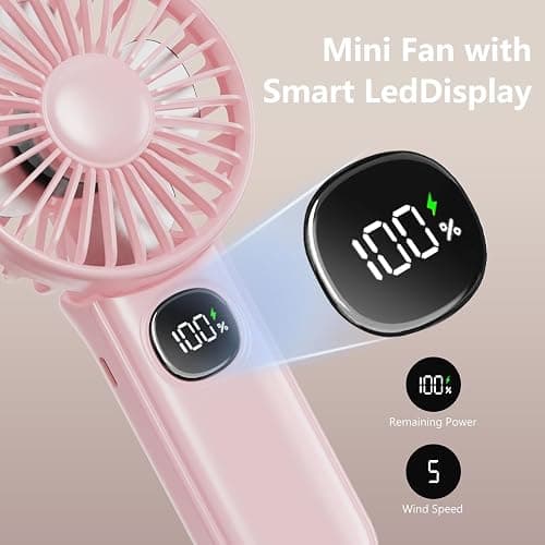 xigmer Portable Fan, 2-Pack Rechargeable Handheld Fans with 12H Battery, 5-Speed 180° Foldable USB Fan, Cooling Face Fan with Lanyard for Makeup & Travel, Camping, Hiking -Pink & Purple thumbnail 4