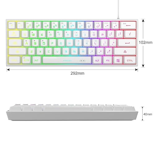 MageGee Mini 60% Gaming Keyboard, Upgrade RGB Backlit 61 Key Ultra-Compact Keyboard, TS91 Ergonomic Waterproof Mechanical Feeling Office Computer Keyboard for PC, MAC, PS4, Xbox ONE Gamer(White) thumbnail 6