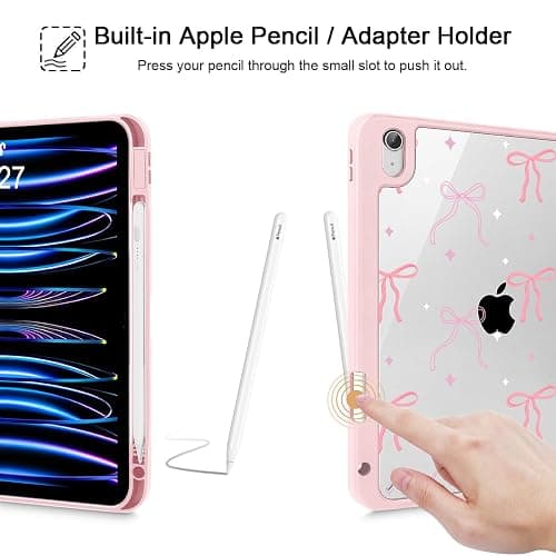 Tuiklol Case for iPad 11 inch (A16 Chip) 2025 11th Gen/iPad 10.9 inch 2022 10th Gen, Buit in Pencil Holder with Shockproof Cover Clear Transparent Back Shell Auto Wake/Sleep,Pink Bows thumbnail 4