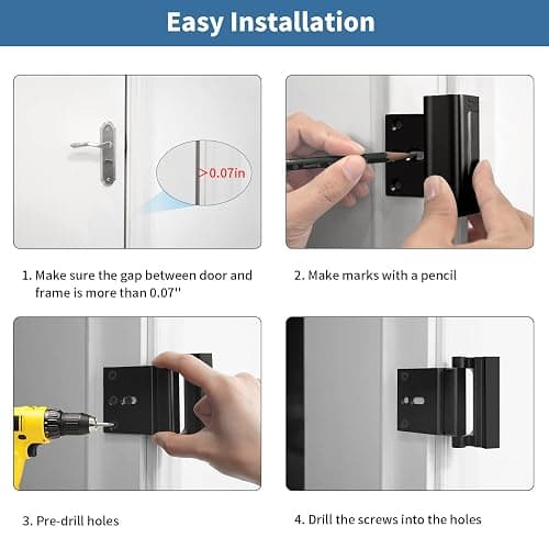 Home Security Door Reinforcement Lock Safety Latch Extra Front Doors Security Devices, Anti Door Kick in Safety Protector for Door Inside, Child Proof Aluminum Locks Black 1Pack thumbnail 5