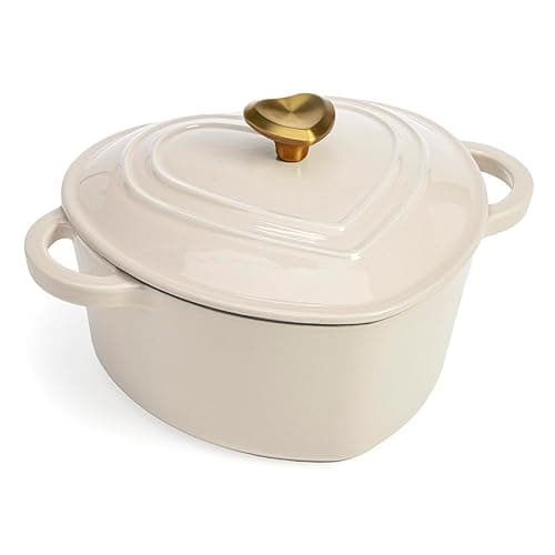 Paris Hilton Enameled Cast Iron Dutch Oven Heart-Shaped Pot with Lid, Dual Handles, Works on All Stovetops, Oven Safe to 500°F, 4-Quart, Cream - Image 1