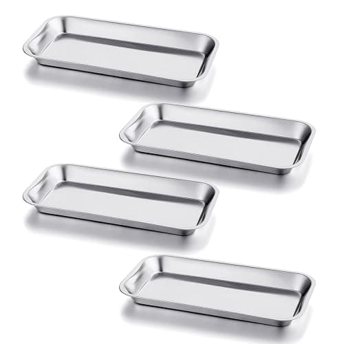 GETTON 4 Pack Small Surgical Tray, 201 Stainless Steel Tray with Seamless Trays and Moderate Edge Height for Lab Dental Tattoo Piercing Instruments Organizer, Silver - Image 1