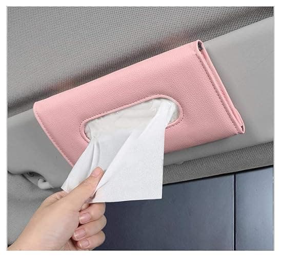 Car Tissue Holder, Sun Visor Napkin Holder, Backseat Napkin Case, Premium Tissues Box, Vehicle Interior Accessories Universal for Car SUV Pickup Truck (Pink) - Pink thumbnail 5